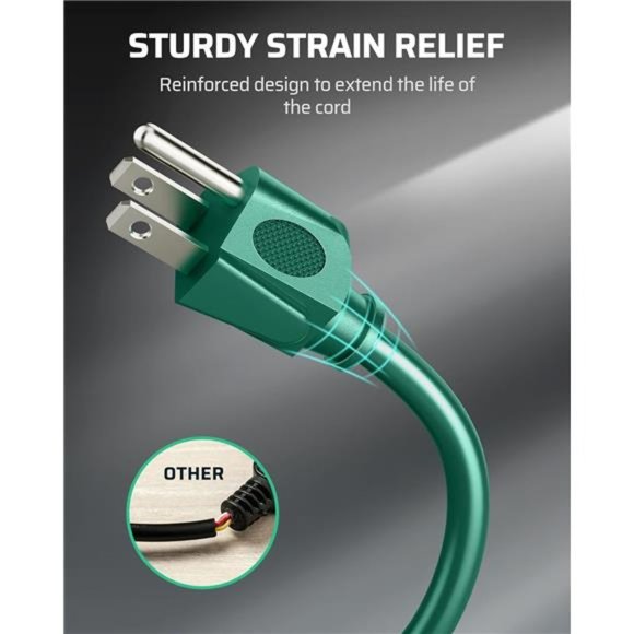 15 FT Outdoor Extension Cord for Christmas, Weatherproof 16/3 SJTW Power Cable - Picture 6 of 7